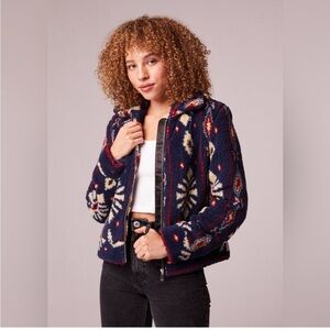 BOG collective Navy Patterned Teddy Sherpa Jacket